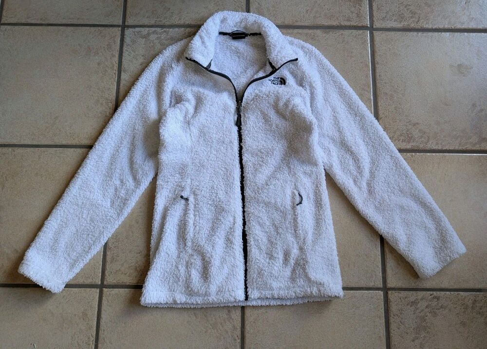 North Face Osito Womens White Full Zip Mid-Length Jacket Fuzzy Size Small Fleece